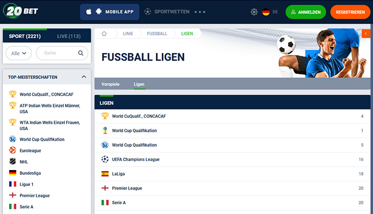 20Bet Fußball Ligen