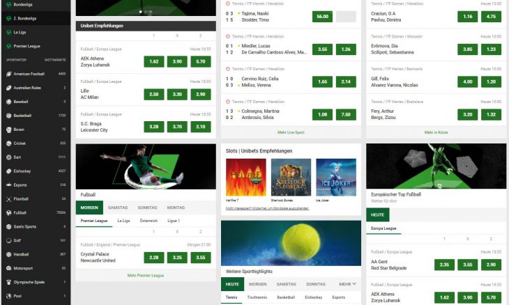 Unibet Wettangebot mit Tennis