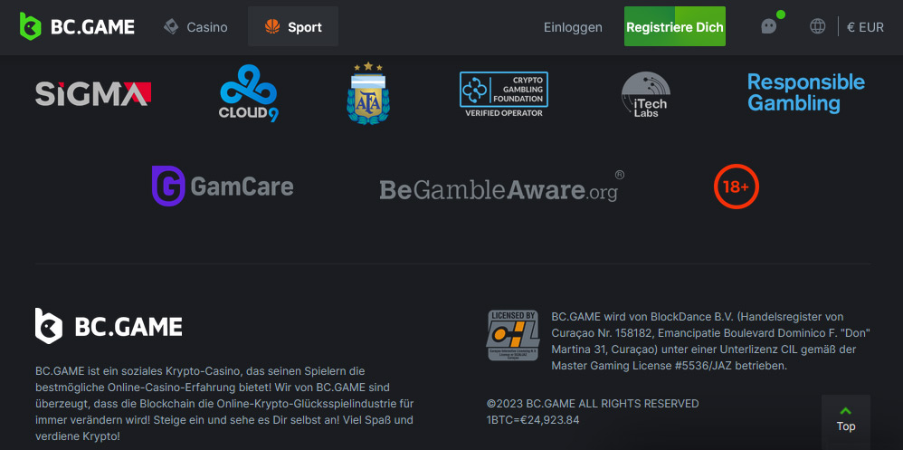 Alle wichtigen Hinweise und Informationen zu BC.Game sind im Footer der Wettseite zu finden.