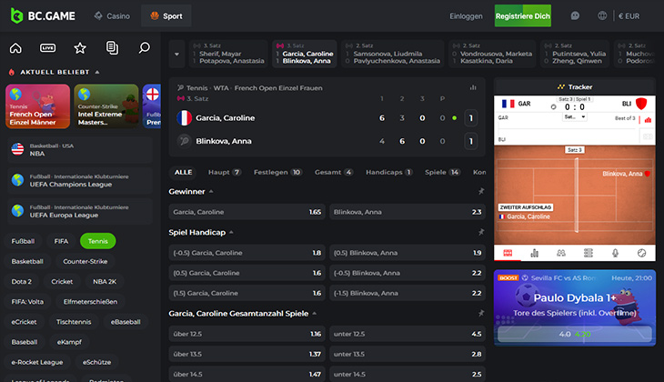 BC Game Tennis Livewetten