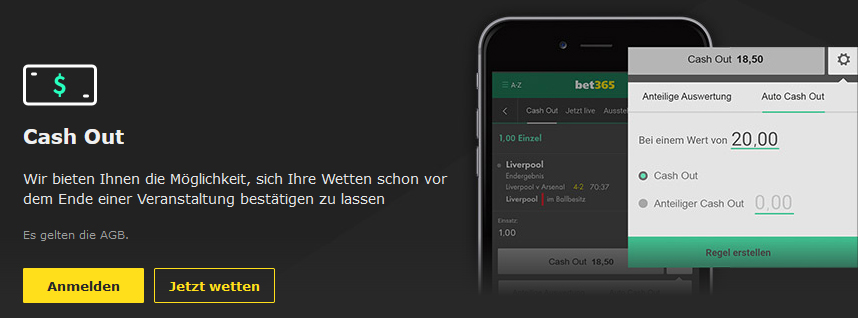 Die Cash Out Funktion bei Bet365.