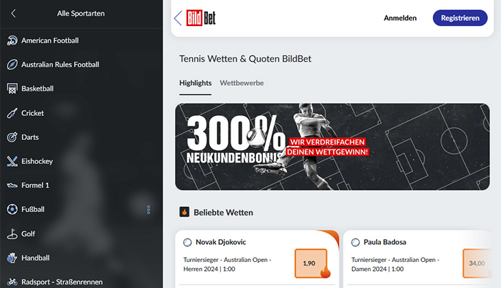 Bildbet Tenniswetten & Quoten