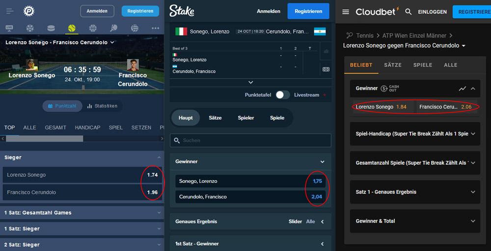 Die Platincasino Tennis Wettquoten im Vergleich mit Stake und Cloudbet