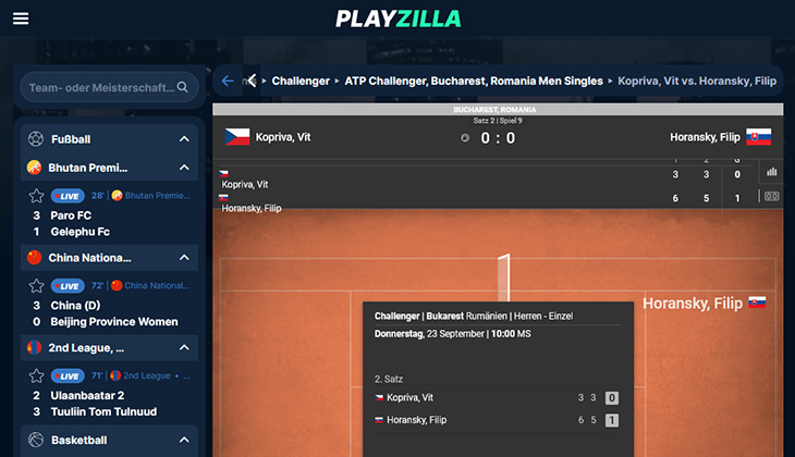 Playzilla Tennis Livewetten