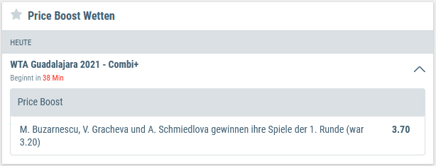 Der Price Boost spielt auch bei den Tenniswetten eine Rolle und sorgt dafür, dass bei einzelnen Quoten noch einmal nachgebessert wird. 