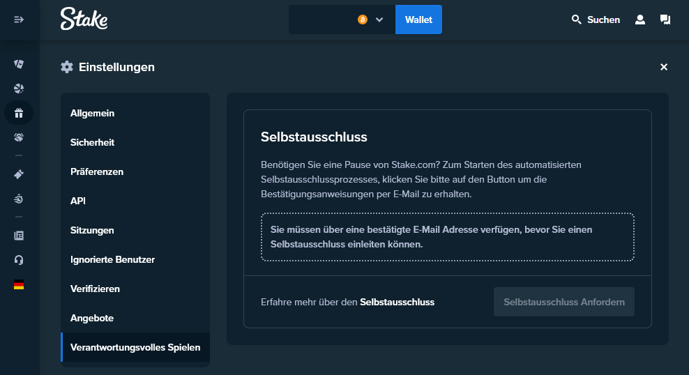 Stake Selbstausschluss